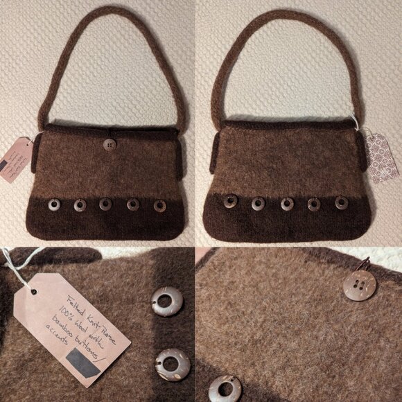 Handmade Felted Wool Shoulder/Clutch Bag Warm Brown | Unique Artisan Piece - Picture 7 of 11